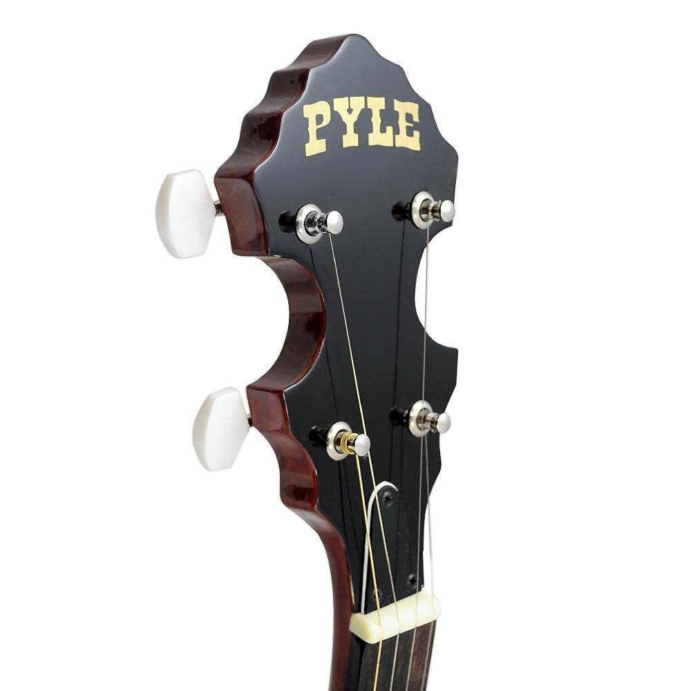 PYLE-PRO 5-String Geared Tunable Banjo with White Jade Tune Pegs & Rosewood Fretboard Polished Rich Wood Finish Maplewood Bridge Stand & Truss Rod Adjustment Tool - PBJ60