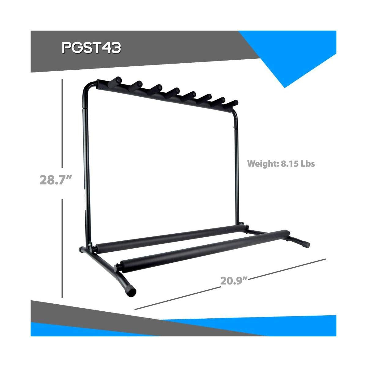 Pyle Multi-Guitar Stand 7 Slot Display Rack - Universal Framework Designed for Electric, Acoustic, Bass Guitars & Cases - Foldable, Portable, and Protective with No-Slip Non-Scratch Padding - Black