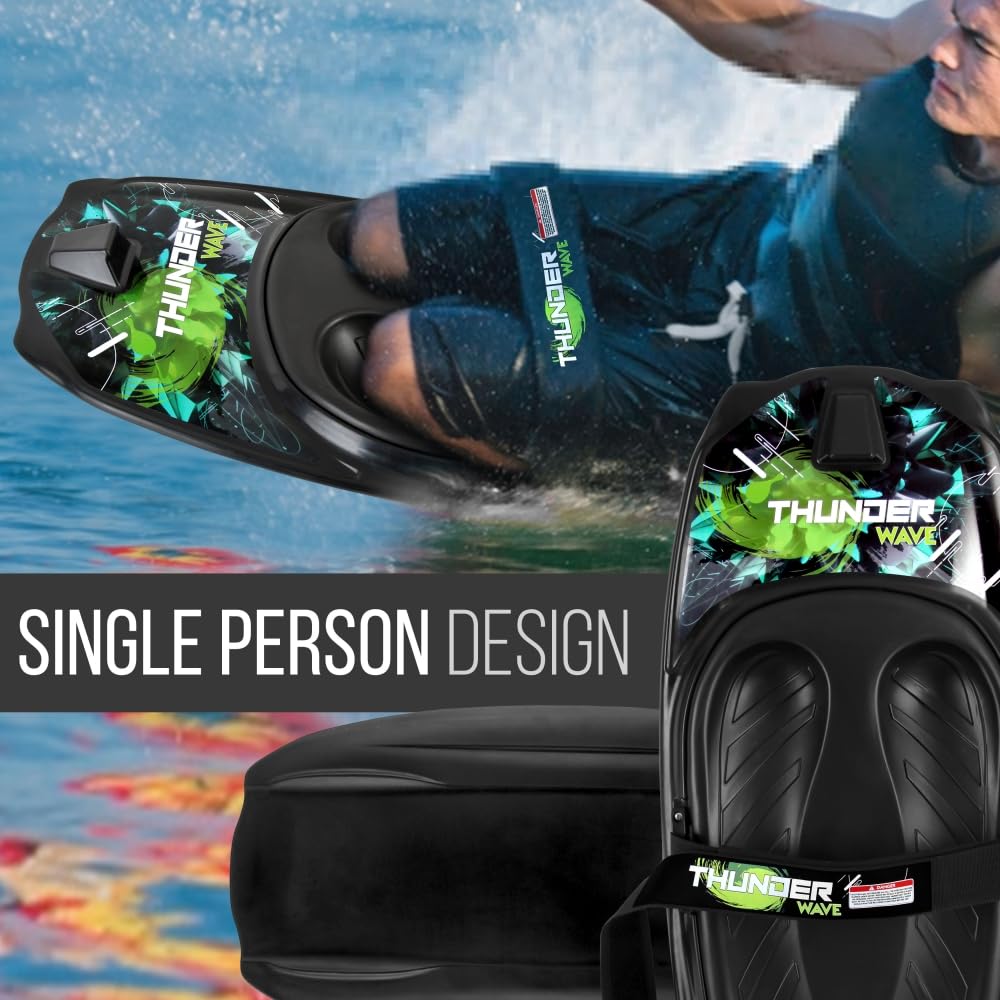 SereneLife Water Sport Kneeboard with Hook for Kids & Adults, Kneeboard with Strap for Boating, Waterboarding, Kneeling Boogie Boarding, Knee Surfing, Black/Green, 50.0’’ x 20.0’’ x 4.5’’