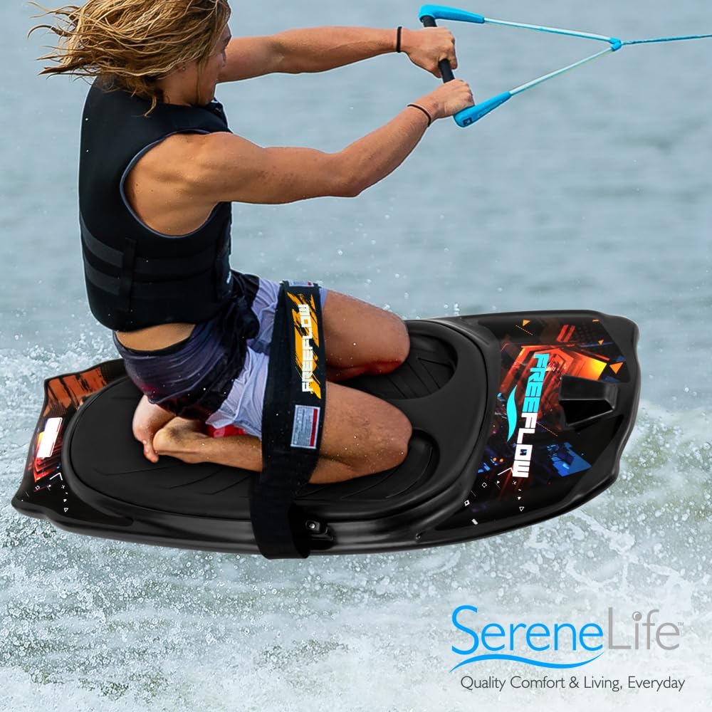 SereneLife Water Sport Kneeboard with Hook for Kids & Adults, Kneeboard with Strap for Boating, Waterboarding, Kneeling Boogie Boarding, Knee Surfing, (SLKB20), Black, 50.0’’ x 20.0’’ x 4.5’’