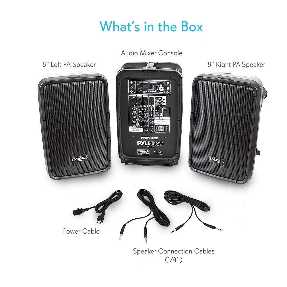 Pyle 600 Watt 8-Channel Portable Bluetooth Wireless PA Speaker Amplifier Kit with 8" Subwoofer and 1" Horn Tweeter, MP3, AUX - USB Xlr 1/4" RCA, Black