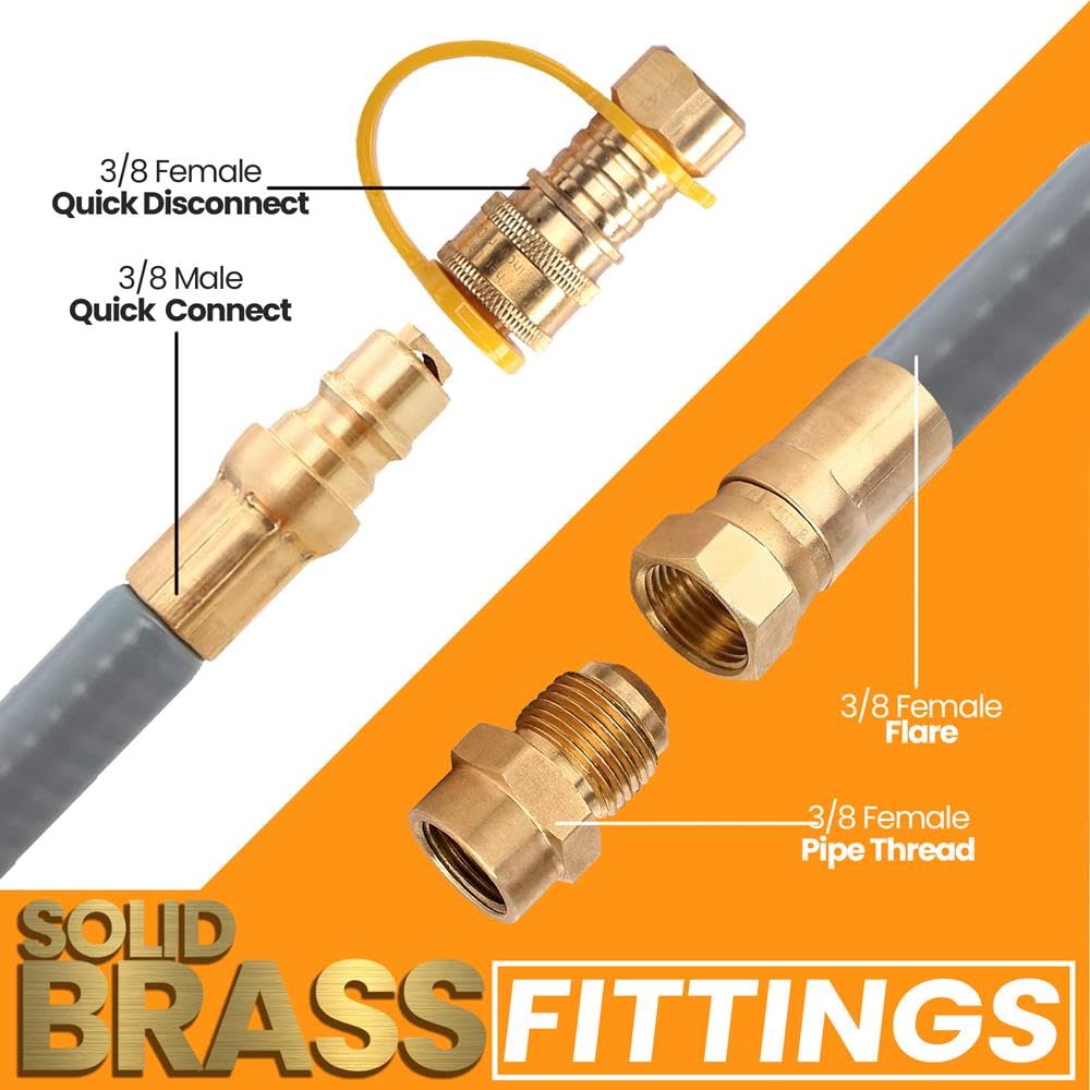 SereneLifeHome Natural Gas Hose, with Conversion Kit and Quick Connect Fittings, Works with Models SLFPBAL, SLFPLG9, SLFPCN56, SLFPCN42, and SLCNX76