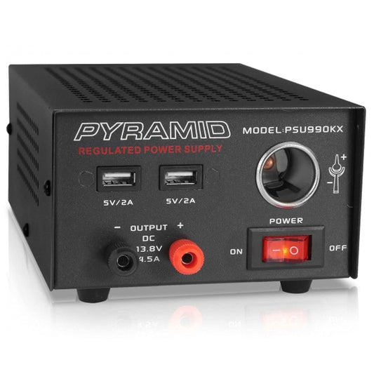 Pyramid Universal Compact Bench Power Supply - 7 Amp Regulated Home Lab Benchtop AC-Dc Converter Power Supply for CB Radio, HAM W/ 13.8 Volt Dc 120V AC Supply, Dual USB, Cigarette Lighter PSU990KX