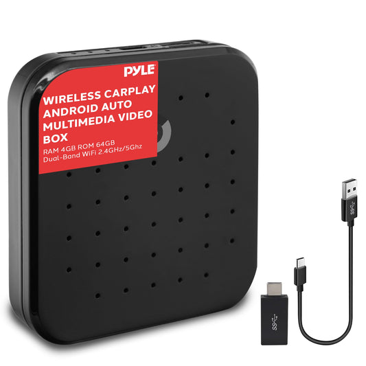 Pyle Wireless CarPlay & Android Auto Car Adapter – 4GB RAM 64GB ROM, Dual-Band WiFi, Octa-Core Processor, 4K HD, Screen Mirroring, USB3.0, Bluetooth, Supports Android Apps