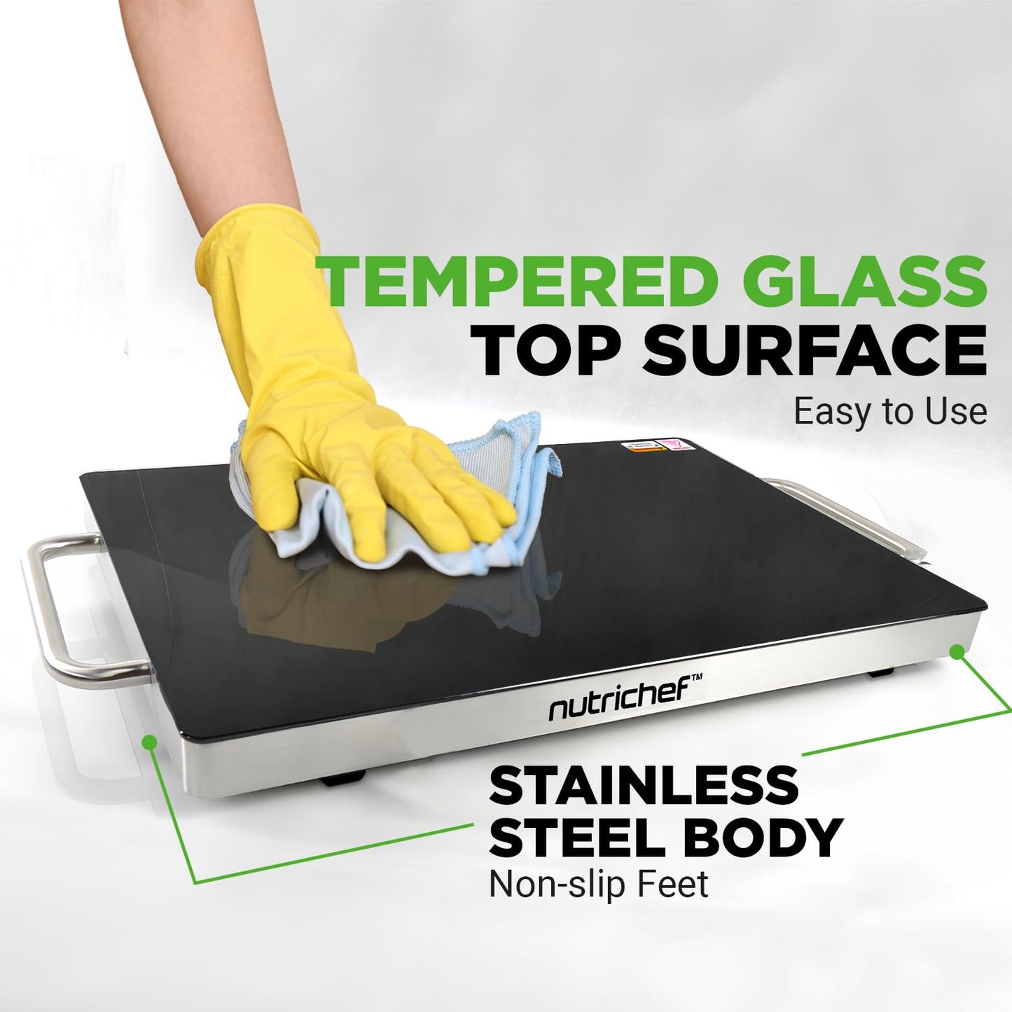 Nutrichef Electric Hot Plate Tray Dish Warmer with Black Glass Top - Ideal for Home, Buffets, Parties, Kitchens & Restaurants - Warming Tray for Food - Tortilla Warmer - Dimensions: 16.5 x 11