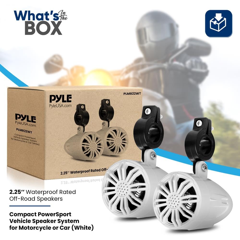 PyleUsa Marine Speakers, Boat Speakers, Waterproof Speakers, 2.25” Off-Road Sound System, 20W Marine Grade Passive Woofer, Full Range Stereo, White, Includes Mounting Brackets, Weatherproof
