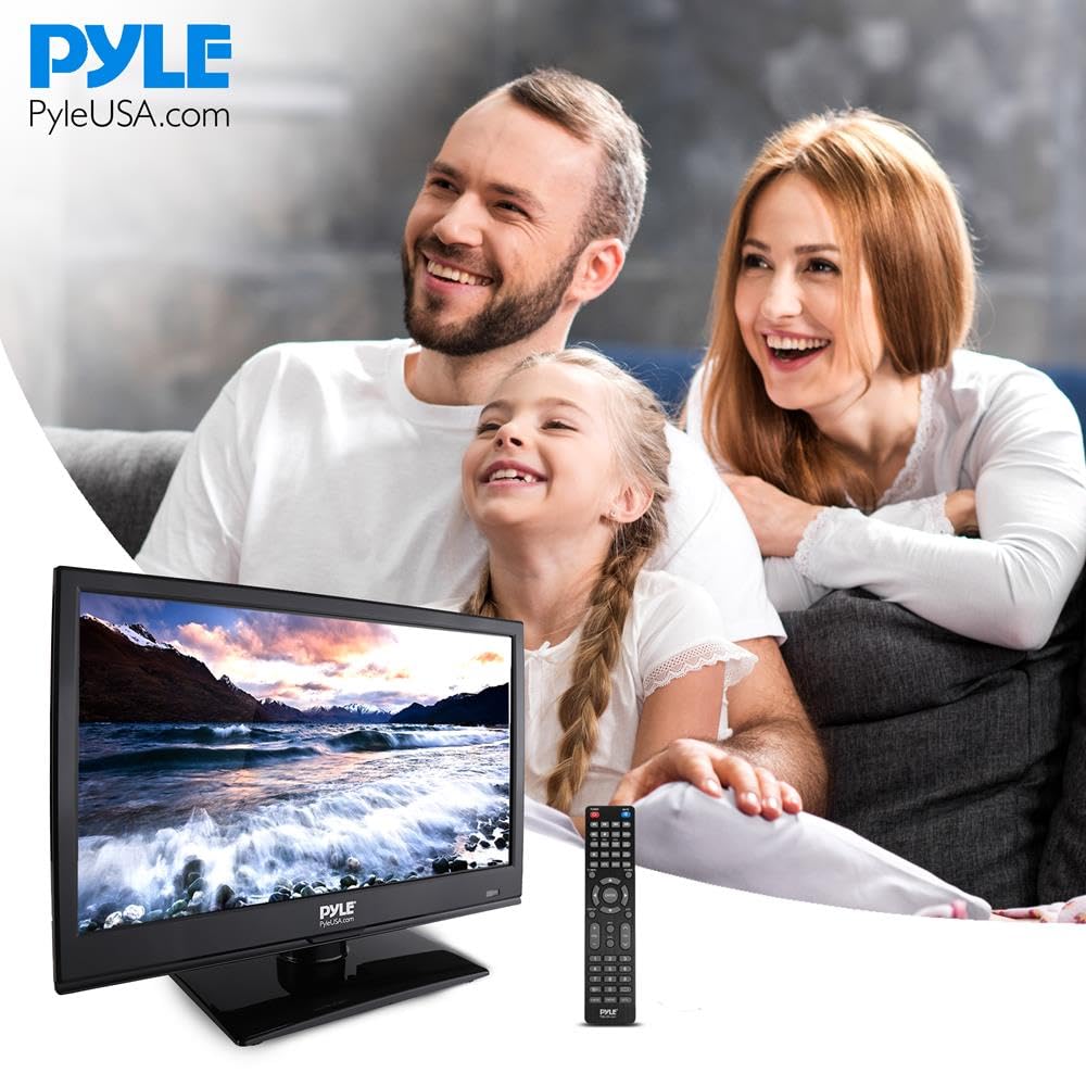 PYLE 15.6" 1080p LED RV Television - Flat Screen Monitor FHD TV w/HDMI, RCA, Multimedia Disk Combo, 12V/24V Car Adapter, Full Range Stereo Speaker, Wall Mount, Works w/Mac PC, Includes Remote Control