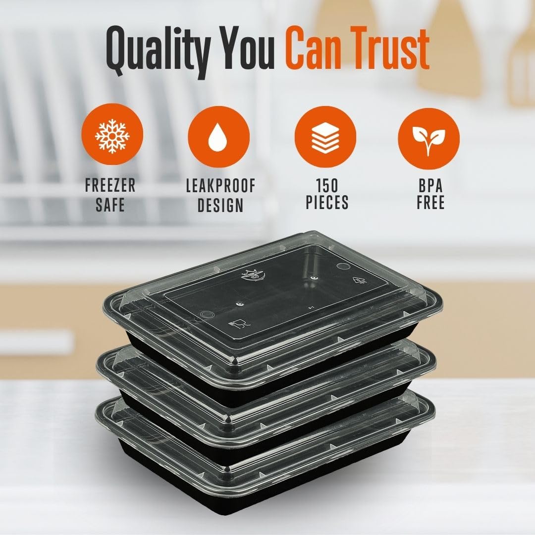 SQUATZ 150 Meal Prep Containers with Lids for Adults - 33oz, Microwave Safe, Reusable Food Storage, Freezer Safe, Leak-Free Lunch Container - Includes Utensils
