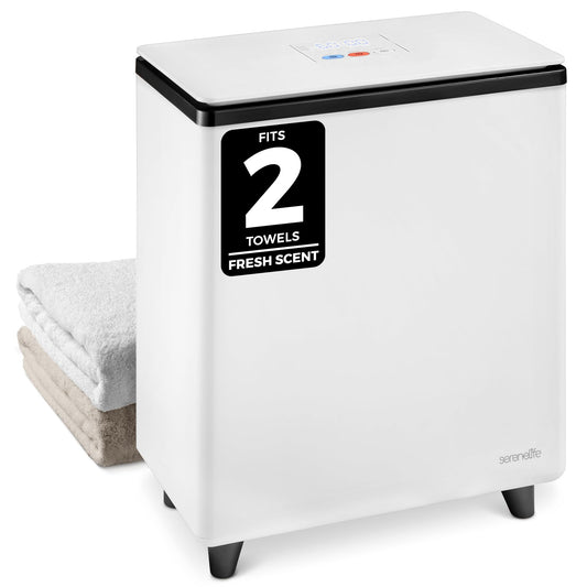SereneLife Luxury Rectangle Towel Warmer - Spa & Bathroom Heater with Custom Fragrance, Auto Shut-Off, Fits 2 large Towels, Blankets, Bathrobes, PJ's - Perfect Gift for Him & Her (Black)