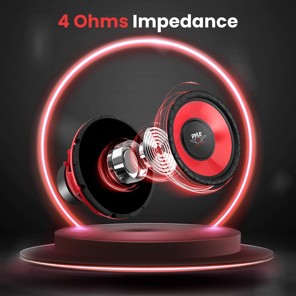 Pyle Car Vehicle Subwoofer Audio Speaker - 10 Inch Red Electro-Plated Cone, Red Plastic Basket, 1.5” Kapton Voice Coil, 4 Ohm Impedance, 600 Watt Power, for Vehicle Stereo Sound System - Pyle PLW10RD