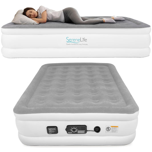 SereneLife Luxury Full Size Air Mattress with Built-In High Speed Pump, Adjustable Firmness Levels, Strong Spine Support, 18" Inflatable Airbed for Guests, Home, Camping, and Travel