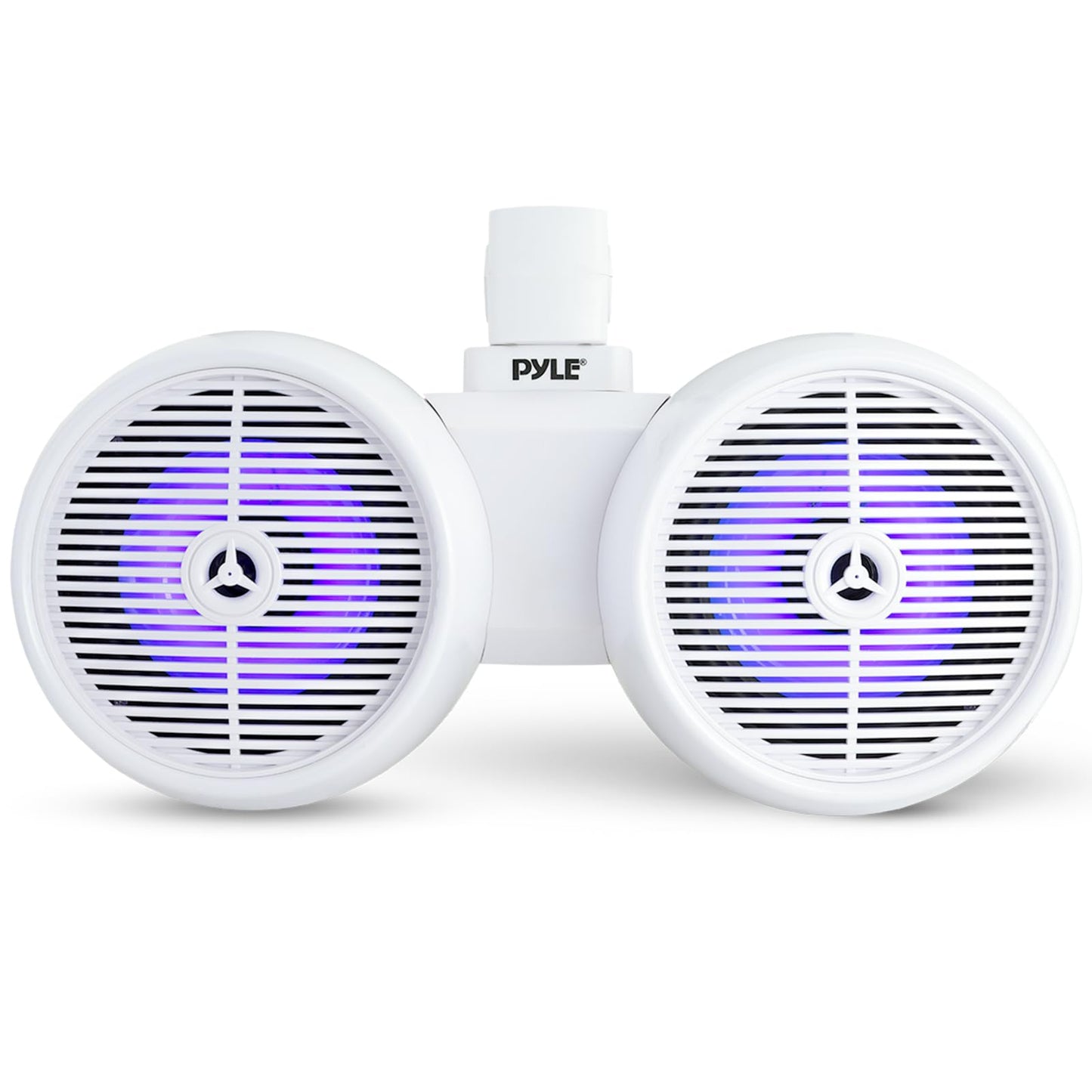 Pyle Dual Waterproof Off-Road Speakers - 8" 300W 2-Way Marine Wakeboard Tower Sound System w/LED Light, Full Range Outdoor Stereo Speaker for Car, ATV, UTV, Jeep, Boat, Includes Brackets (White)