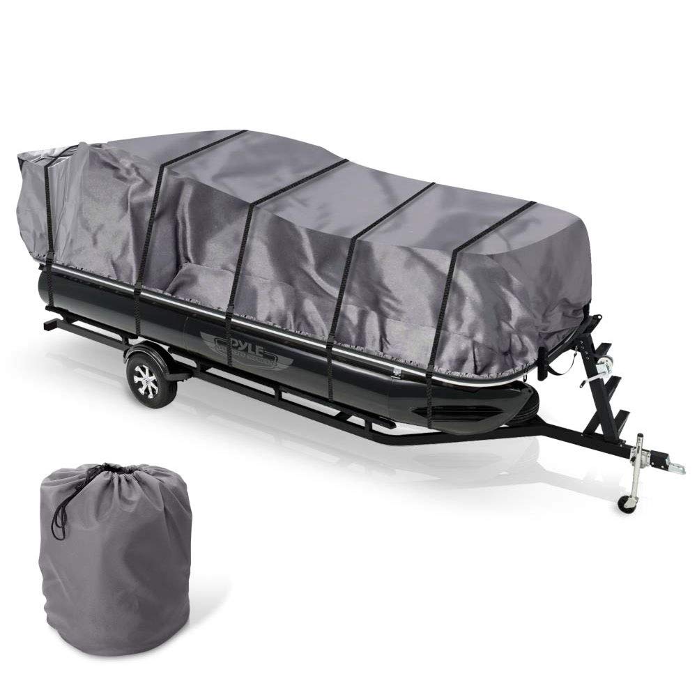 Pyle Pontoon Boat Cover, Universal Fit, Waterproof, Weather Resistant, Marine Grade Canvas, Adjustable Height Support, Includes Storage Bag, Fits 21ft to 24ft Boats, Sun Damage Protection