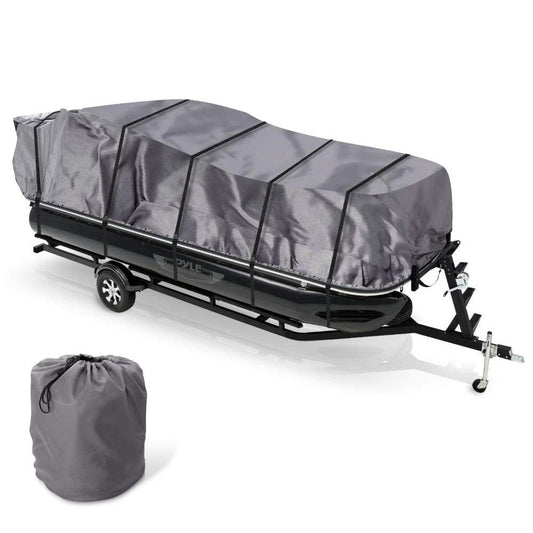 Pyle Pontoon Boat Cover, Universal Fit, Waterproof, Weather Resistant, Marine Grade Canvas, Adjustable Height Support, Includes Storage Bag, Fits 21ft to 24ft Boats, Sun Damage Protection