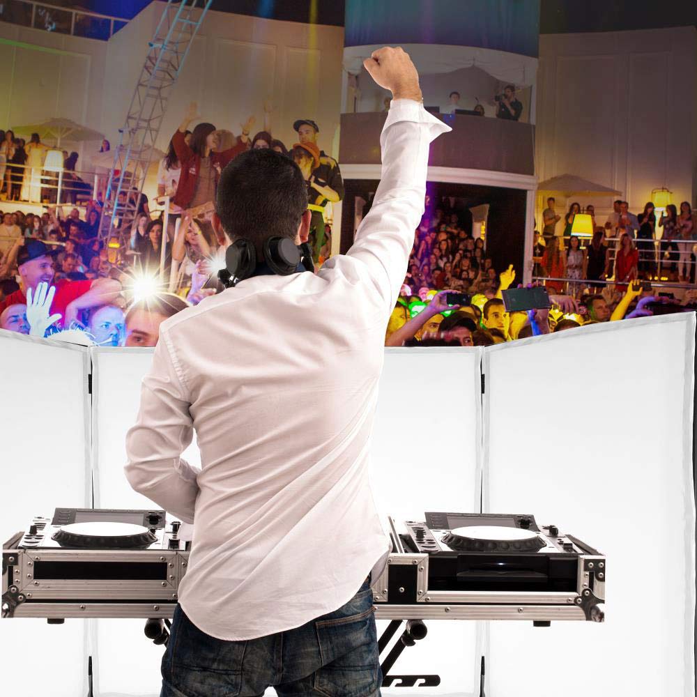 Pyle DJ Booth Foldable Cover Screen - Portable Event Facade Front Board Video Light Projector Display Scrim Panel with Folding Steel Frame Stand, Stretchable Material - PDJFAC12 (48"x24.2"x46" White)