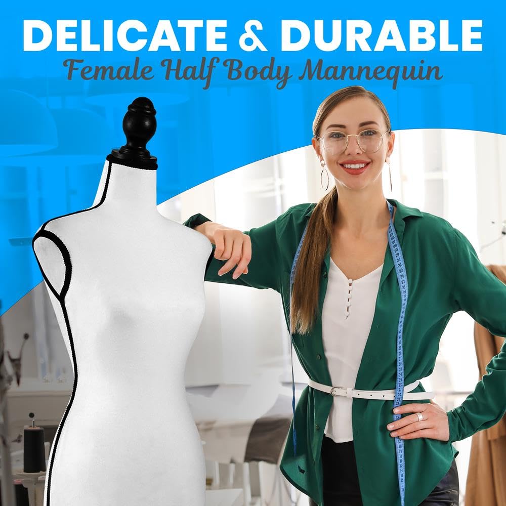 SereneLife White Female Dress Form Mannequin with Adjustable Height (52"–64") – Lightweight Foam Torso for Sewing, Boutique Clothing Display, Jewelry Draping – Stable Tripod Pinewood Stand