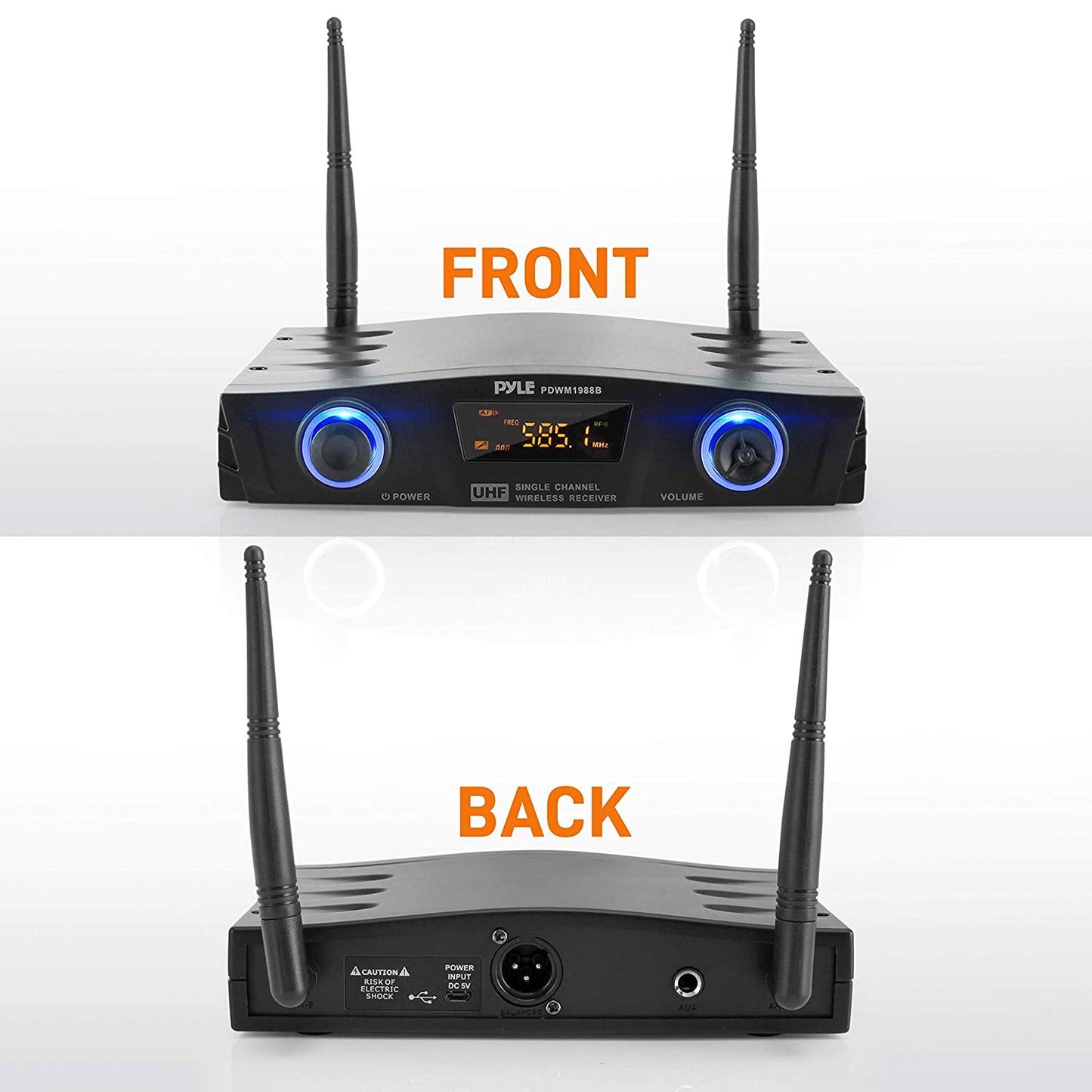 PYLE Compact UHF Wireless Microphone System - Pro Portable 1 Channel Desktop Digital Mic Receiver Set w/ Belt-Pack Transmitter, Receiver, Headset and Lavalier Mics, XLR, For Home, PA PDWM1988B,Black