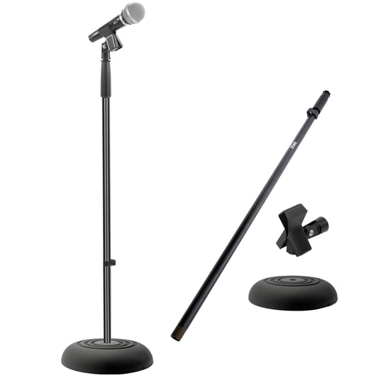 Pyle Adjustable Microphone Stand - Universal Mic Stand with Compact Heavy Base, Floor Standing Design, Height Adjustable, Pivot Angle Clip for Singing & Recording (2.8’ - 5’ ft., 9.8” Base Diameter)