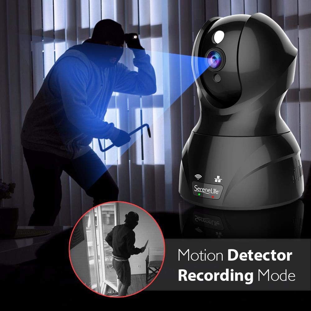SereneLife Indoor Wireless IP Camera - HD 1080p Network Security Surveillance Home Monitoring w/ Motion Detection, Night Vision, PTZ, 2 Way Audio - iPhone Android Mobile PC WiFi - IPCAMHD82