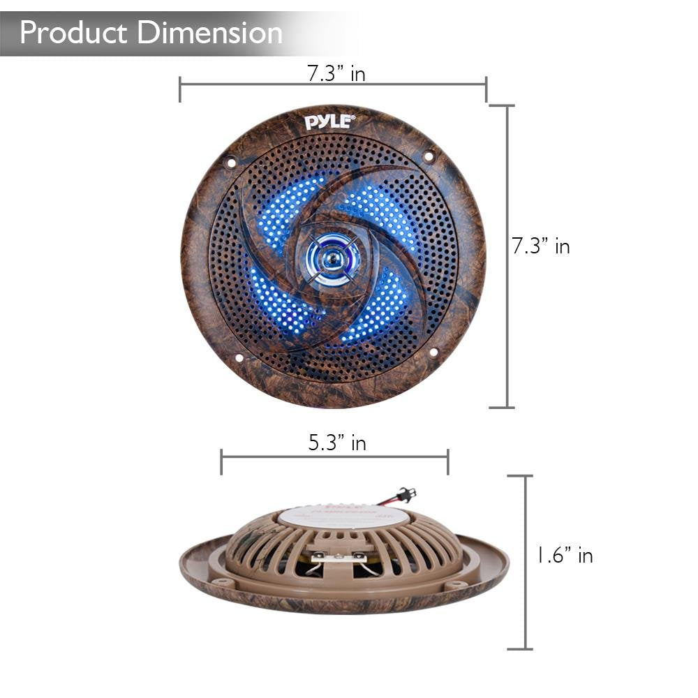 Pyle 6.5 Inch Marine Speakers - 2 Way IP44 Waterproof and Weather Resistant Outdoor Audio Stereo Sound System with Built-in Led Lights, 240 Watt Power and Low Profile Design - 1 Pair - PLMRLE64DK