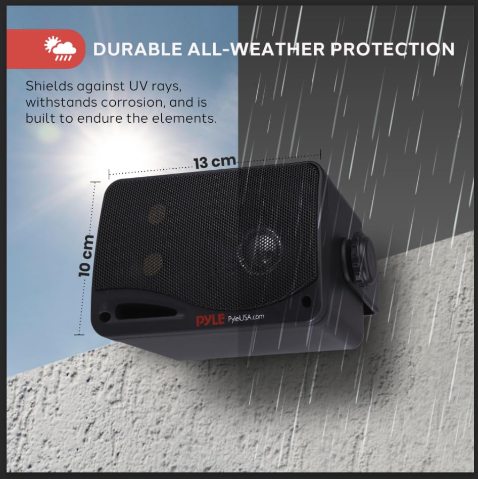 Pyle Outdoor Waterproof Wireless Bluetooth Speaker - 3.5 Inch Pair 3-Way Active Passive Weatherproof Wall, Ceiling Mount Dual Speakers System w/Heavy Duty Grill, Patio, Indoor Use PDWR42BBT (Black)