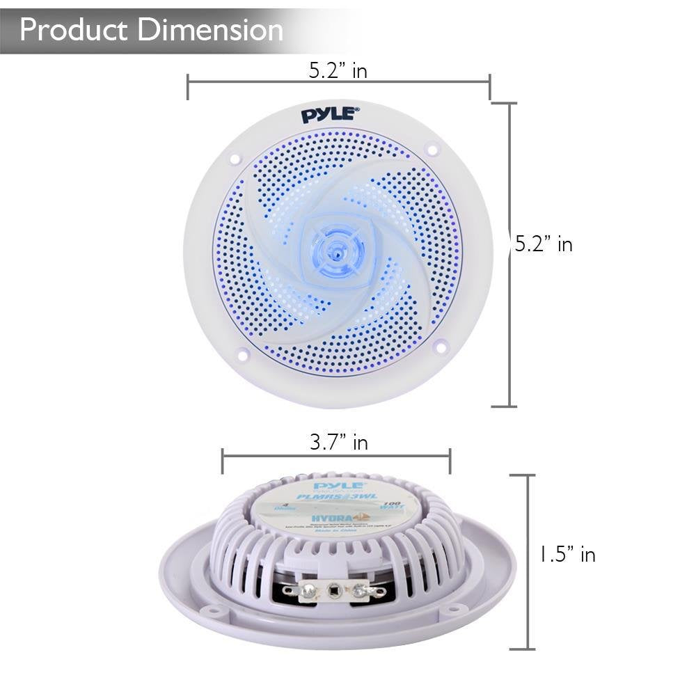 Pyle Marine Speakers - 6.5 Inch 2 Way Waterproof and Weather Resistant Outdoor Audio Stereo Sound System with LED Lights, 240 Watt Power and Low Profile Slim Style - 1 Pair - PLMRS63WL (White)