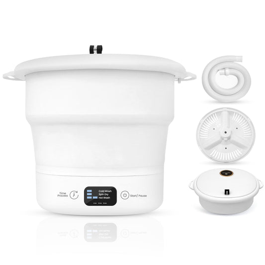 SereneLife Portable Mini Washing Machine – Compact, Foldable Washer for Travel, Dorms, and Camping – Semi-Automatic, Energy-Saving Design – Includes Power Cord & Lid Cover, White