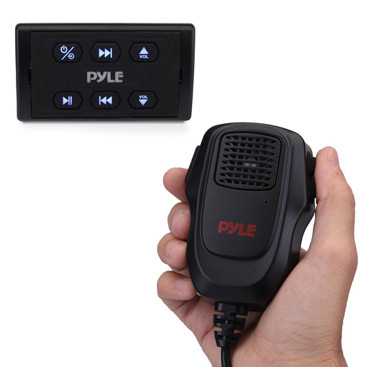 Pyle Wireless BT Audio Controller Kit, Marine Bluetooth Receiver & Adapter with Remote Control, Compact Microphone for Onboard Audio Entertainment, AUX/USB Input, Water-Resistant, 3.81”x2.20”x1.97”