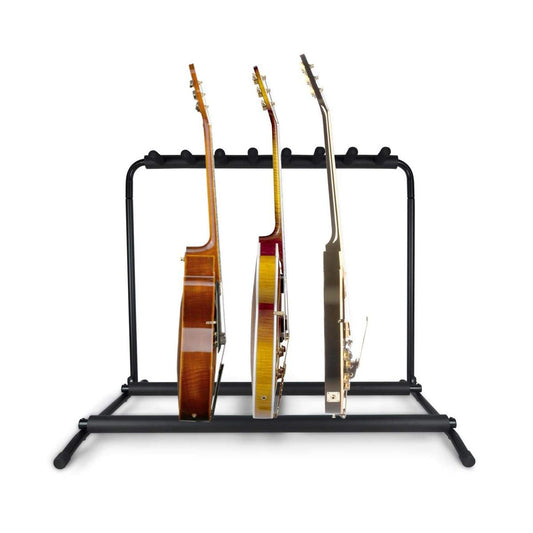 Pyle Multi-Guitar Stand 7 Slot Display Rack - Universal Framework Designed for Electric, Acoustic, Bass Guitars & Cases - Foldable, Portable, and Protective with No-Slip Non-Scratch Padding - Black
