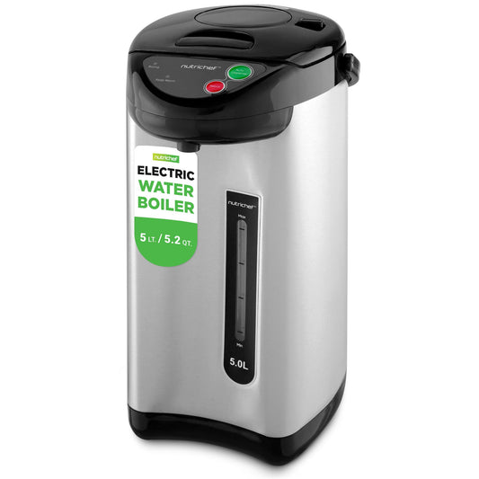 NutriChef 5.2 Qt Electric Water Kettle, Quick Heating, 5 Liter Digital Kettle with 5 Temperature Settings, Safety Lock, Stainless Steel, 3 Dispensing Options, Easy to Clean, 11"x19"x11"