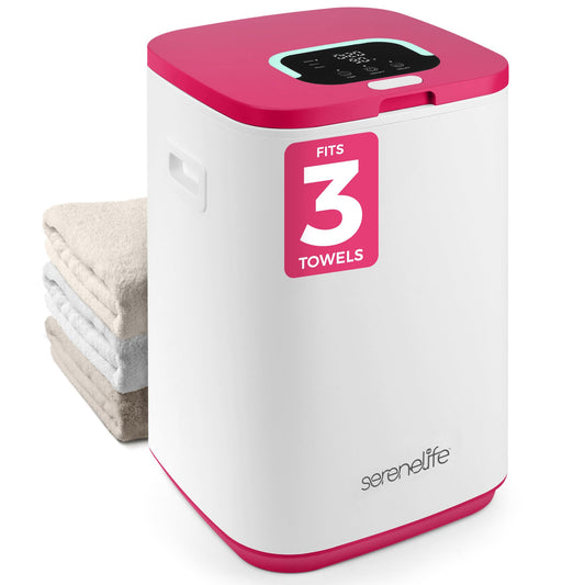 SereneLife SLTLWSQ80 Warmer-23L Capacity Bucket with Timer Function, Fits Up to Two Oversized Towels for Bathroom, Pink