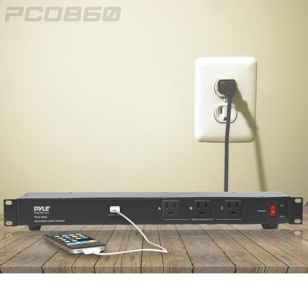 Pyle 19-Outlet 1U Rackmount PDU Power Distribution Unit - 15 Amp Surge Protector - USB Charging Port - Ground Lift - Circuit Breaker - 15FT Cord - 3 Front AC Outlets - 16 Rear Power Cables - PCO860