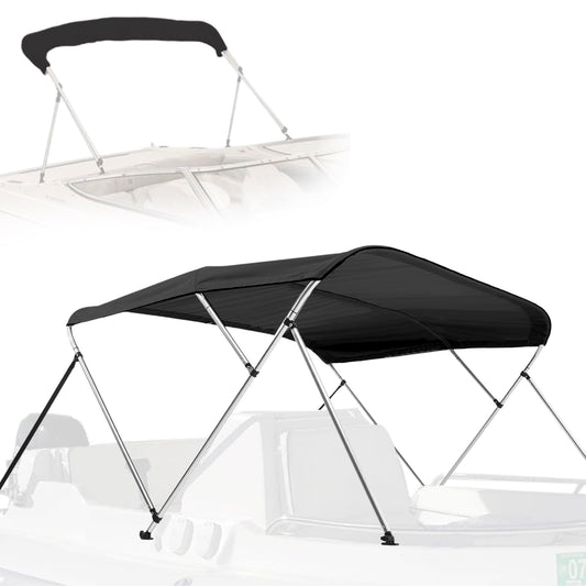 SereneLife 4 Bow Bimini Top Boat Cover – 96" L x 61-66" W x 54" H, Durable 1" Aluminum Frame, Waterproof & UV-Resistant, Easy Install with Front Straps, Rear Support Arms & Free Storage Boot (Gray)