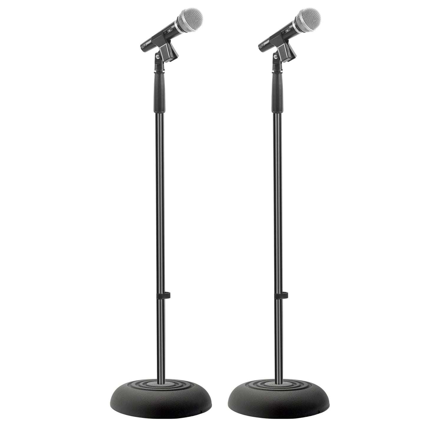 Pyle Universal Microphone Stand - Handheld Mic Compatible, Heavy Compact Base, Lightweight & Compact Design, 2.8 to 5 Ft Height Adjustable Clamp, Pivot Angle Clip, Home/Studio Use (Pair)