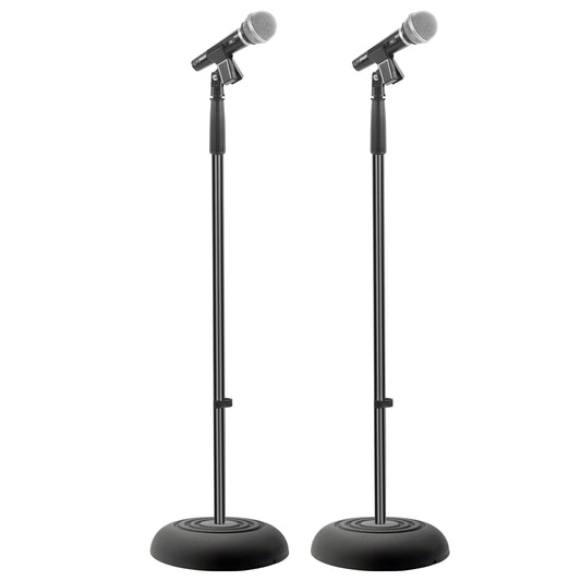 Pyle Universal Microphone Stand - Handheld Mic Compatible, Heavy Compact Base, Lightweight & Compact Design, 2.8 to 5 Ft Height Adjustable Clamp, Pivot Angle Clip, Home/Studio Use (Pair)