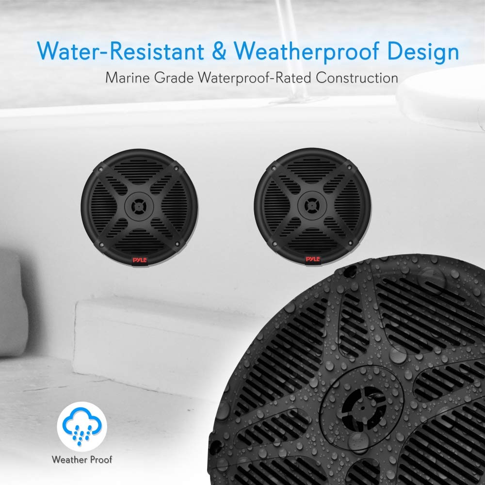 Pyle 6.5 Inch Marine Speakers - Coaxial 2-Way Waterproof Component Speaker Pair | Audio Stereo Sound System with Wireless RF Streaming Support | 6.5" In., 600 Watt - Pyle PLMRF65SB
