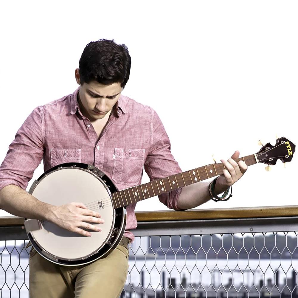 PYLE-PRO 5-String Geared Tunable Banjo with White Jade Tune Pegs & Rosewood Fretboard Polished Rich Wood Finish Maplewood Bridge Stand & Truss Rod Adjustment Tool - PBJ60