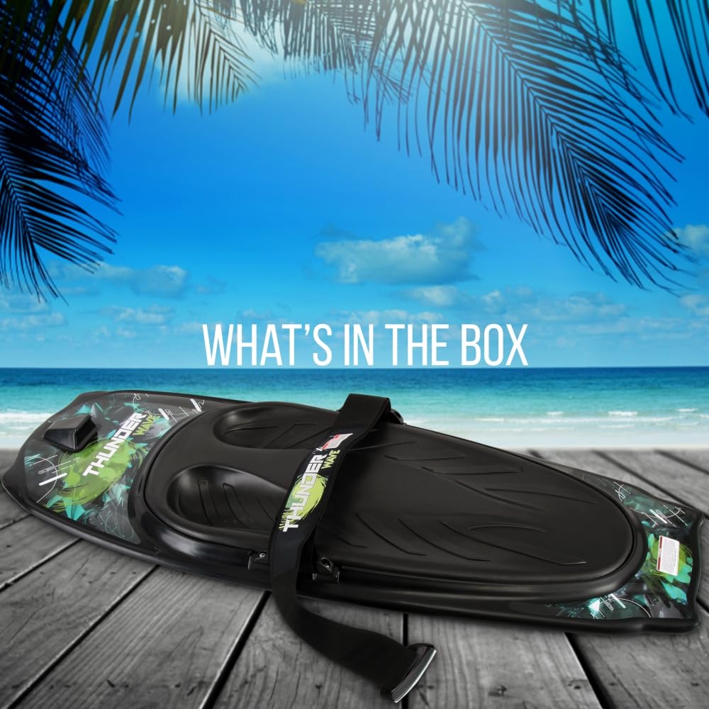 SereneLife Water Sport Kneeboard with Hook for Kids & Adults, Kneeboard with Strap for Boating, Waterboarding, Kneeling Boogie Boarding, Knee Surfing, Black/Green, 50.0’’ x 20.0’’ x 4.5’’