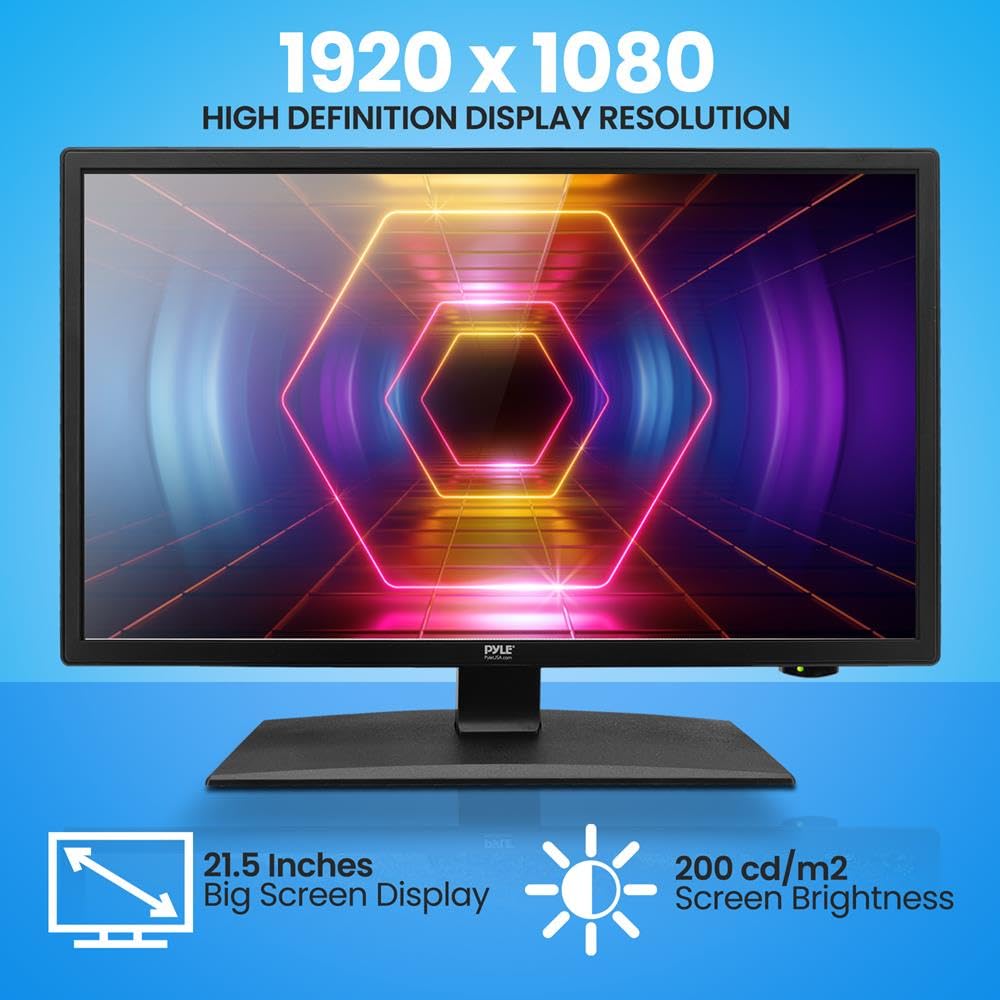 Pyle 21.5 Inch 1080p LED RV Television - Slim Flat Screen Monitor FHD Small TV w/HDMI, RCA, Multimedia Disk/DVD Combo, 12/24 Volt Car Adapter, Wall Mount, Works w/Mac PC, Includes Remote Control