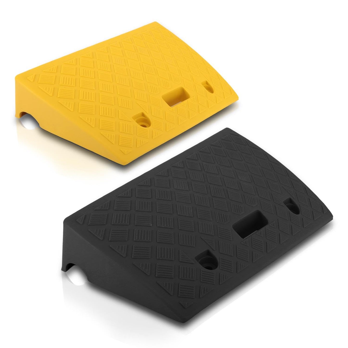 Pyle Portable Lightweight Plastic Curb Ramps - 2PC Heavy Duty Plastic Threshold Ramp Set for Driveway, Loading Dock, Sidewalk, Car, Truck, Scooter, Bike, Motorcycle, Wheelchair Mobility