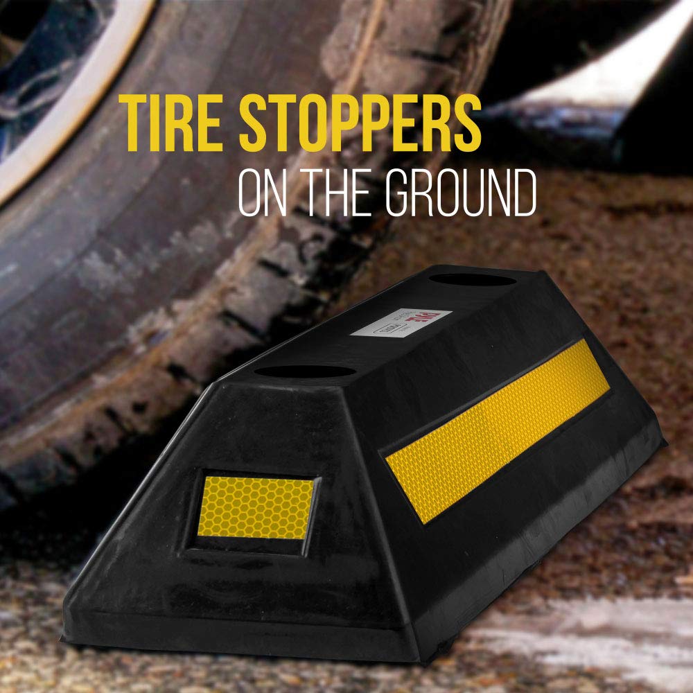 Pyle Curb Garage Vehicle Floor Stopper for Parking Safety 1PC Heavy Duty Rubber Parking Lot Driveway Stopper, For Car Vans Trucks Tire Wheel Guide Block Protect Bumper- Pyle PCRSTP11