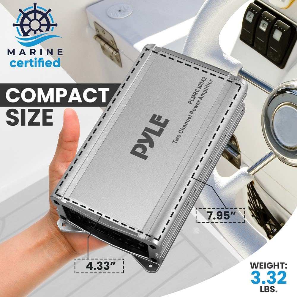 PyleUsa 2 Channel Weather Resistant Audio Amplifier System, Class D Compact Designed Suit for Car, ATV, UTV, 4X4, Jeep, Motorcycle and Marine Vehicles