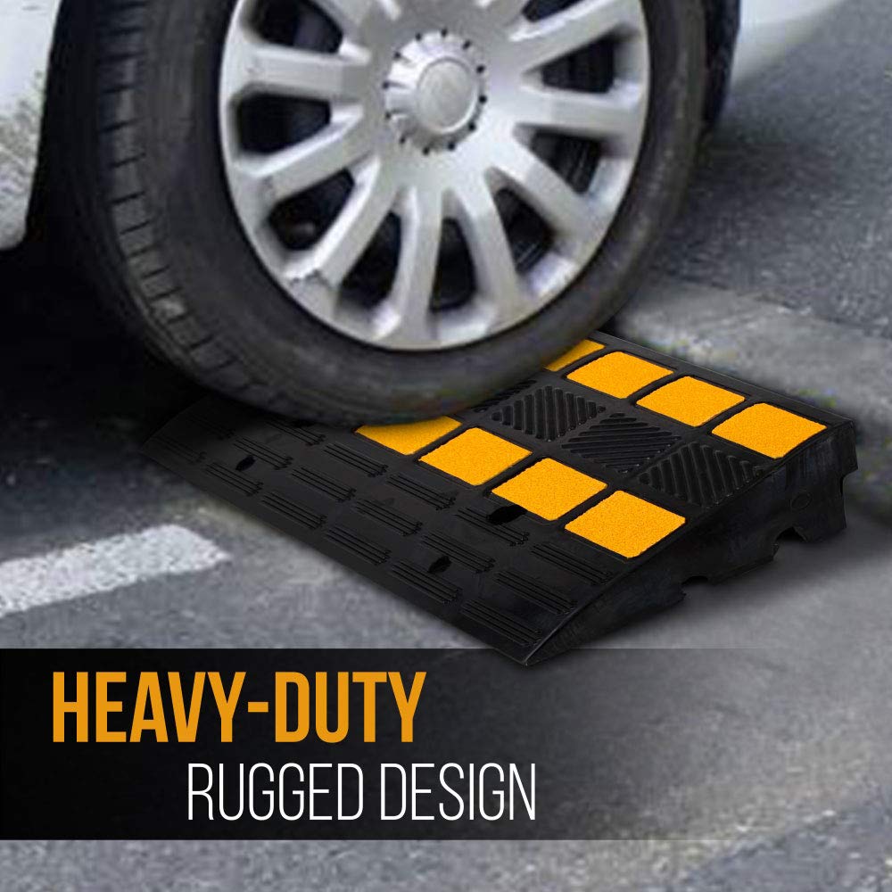 Pyle Car Vehicle Curbside Driveway Ramp - 2PC Heavy Duty Rubber Threshold Bridge Track Curb Ramp, For Loading Dock, Garage, Sidewalk, Truck, Scooter, Bike, Motorcycle, Wheelchair Mobility