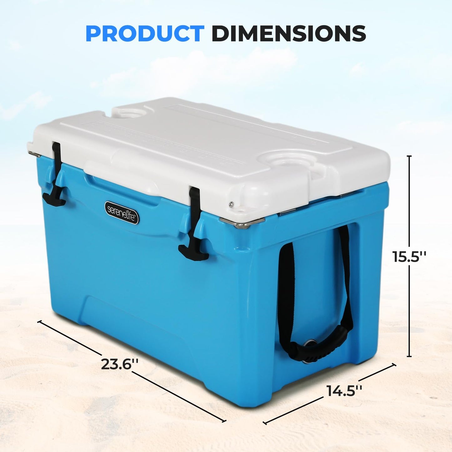 Serenelife 35 Quart Portable Cooler Box - Lightweight Heavy-Duty Travel Ice Cooler with 2-Way Handles, Drain - 5 Days Ice Retention, Holds 63 12-Ounce Cans & 2-liter Bottles (Blue)