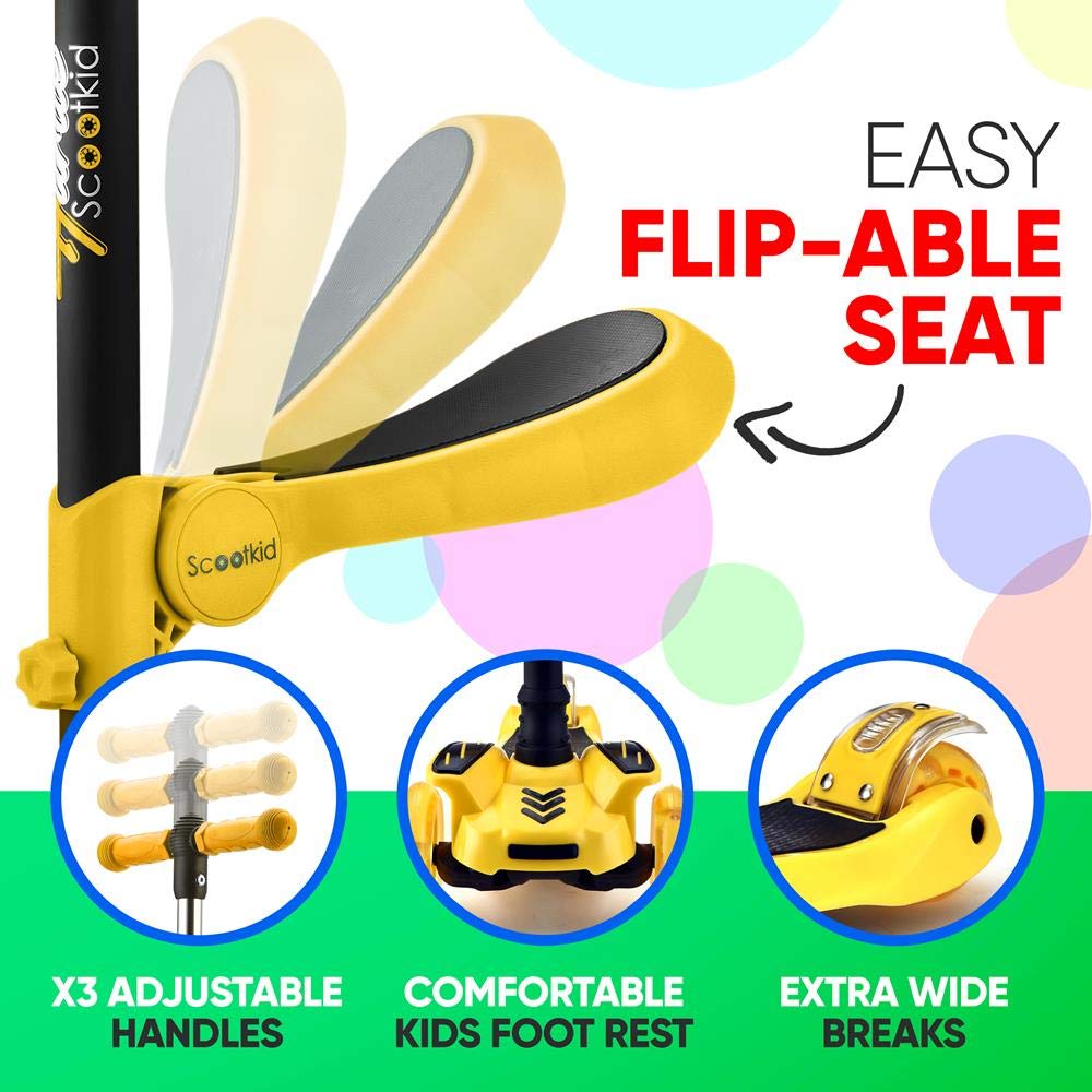 Hurtle 7 Wheeled Scooter for Kids - Stand & Cruise Child/Toddlers Toy Folding Kick Scooters w/Adjustable Height, Anti-Slip Deck, Flashing Wheel Lights, for Boys/Girls 2-12 Year Old - Hurtle