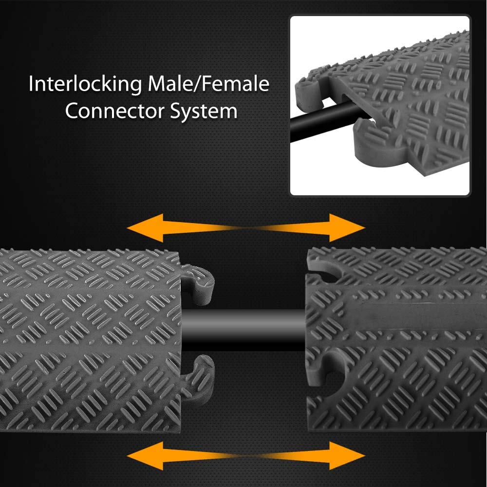 Pyle 80 Inch Double Ramp Rubber Floor Cord Concealer -1 Channel Heavy Duty Cable Protector Wire/Hose Hider Driveway Protective Covering Armor (Pack of 2)