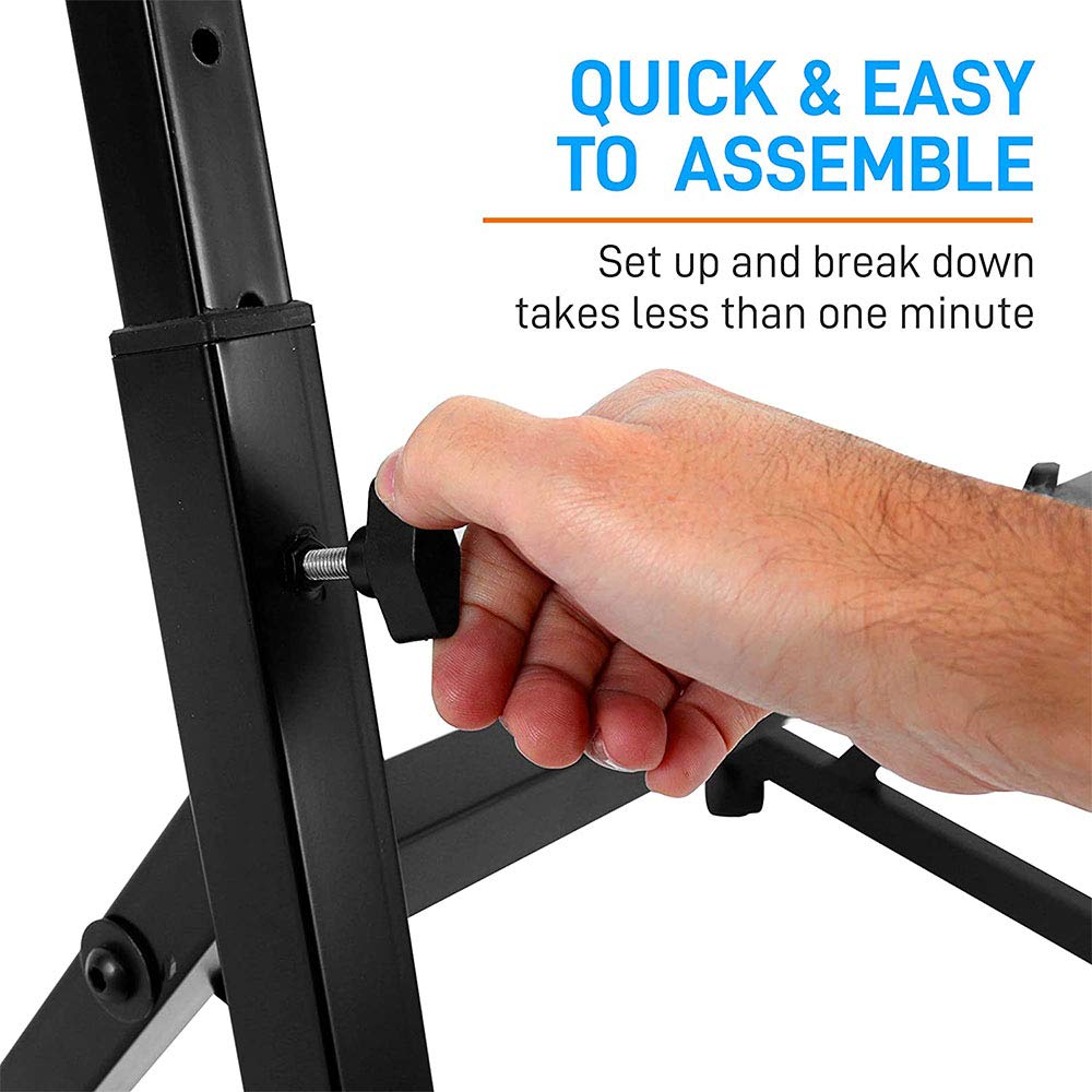 Pyle Port Universal Electronic Black Heavy-Duty Z Style Keyboard Organ Holder Rack Portable Piano Stand W/Adjustable Height and Width, Locking Wheels PKST48