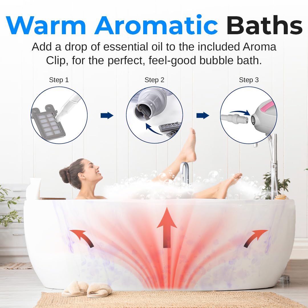 SereneLife Bubble Bath Mat - Portable Spa Bubble Bath Massager with Waterproof Bath Light & Pillow, Adjustable Bubble Intensity, Easy Button Control, Remote Control (Pink)
