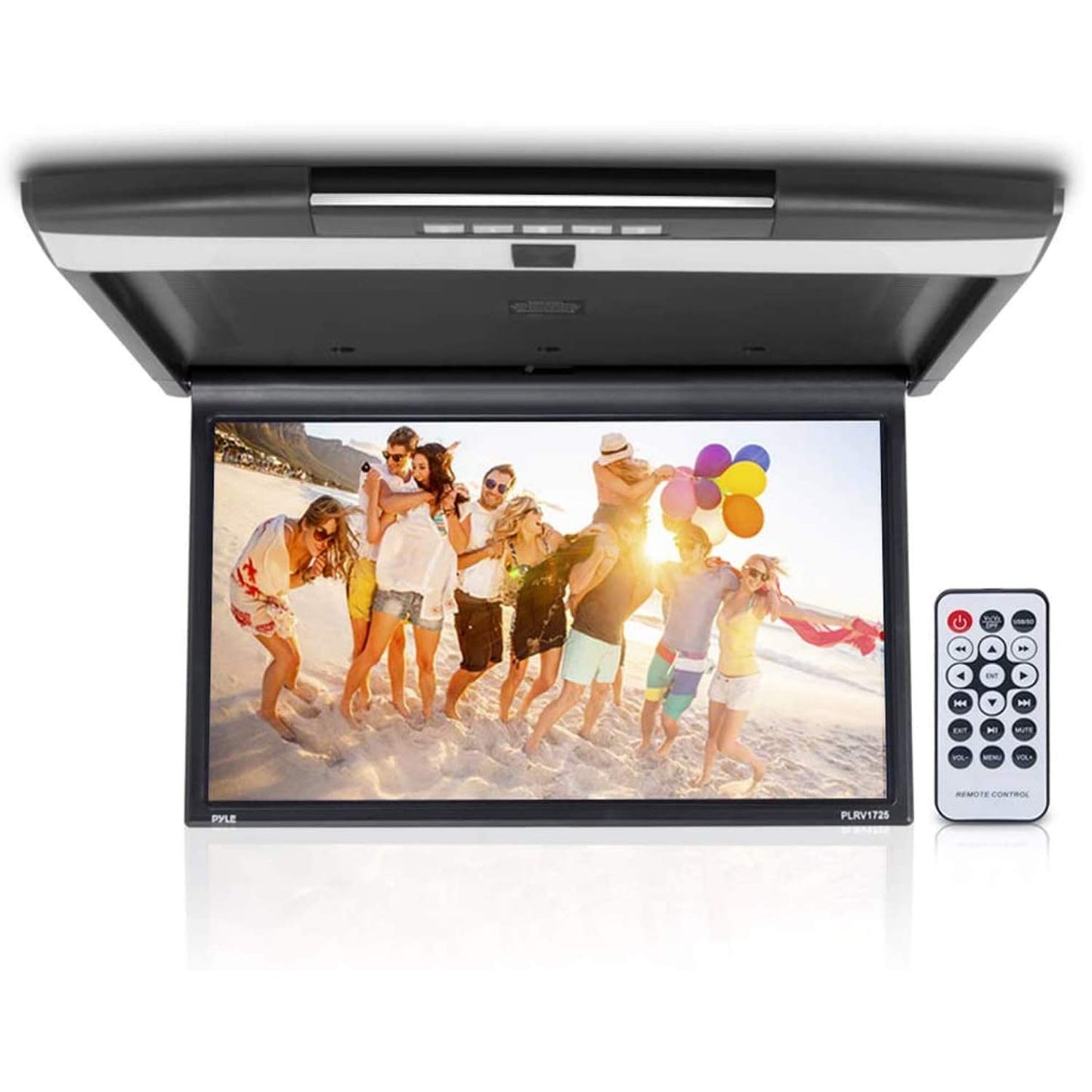 Pyle Car Overhead Monitor Screen Display - 17.3 inch. LCD Vehicle Flip Down Roof Mount Console - HDMI TV Player Control Panel w/ Built-in IR Transmitter for Wireless IR Headphone - Pyle PLRV1725