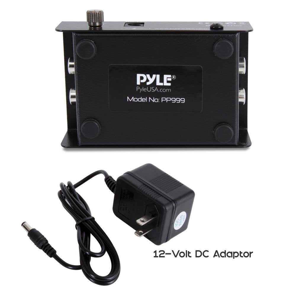 Pyle Mini Phono Turntable Preamp - Low Noise Stereo Preamplifier with RCA Input/Output - 12V DC Adapter - High-Fidelity Audio for Vinyl - Phonograph - Home Audio - PP999